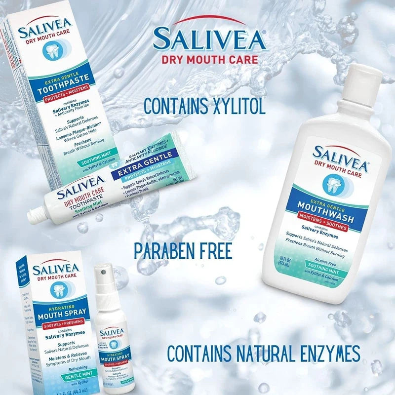 SALIVEA Dry Mouth Mouthwash - Soothing Mint Mouthwash with Natural Salivary Enzymes - Gentle Mouthwash to Aid Dry Mouth Care - Breath Freshener & Dry Mouth Treatment - Mint Flavor (16 oz Bottle)