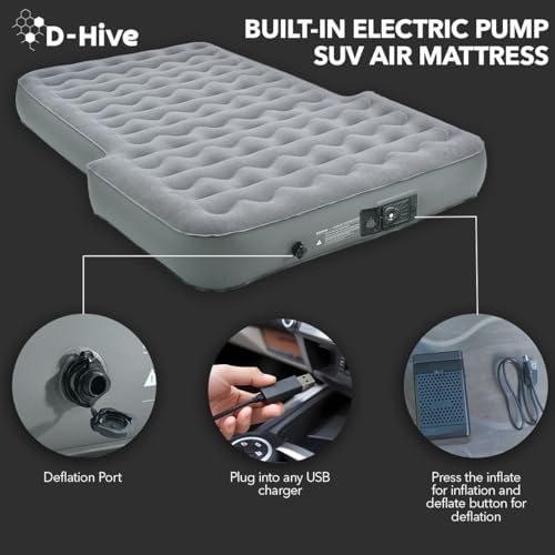 SUV Air Mattress, Ultra-Thick Material Extra-High Car Air Mattress, SUV Mattress for Toyota 4runner, Jeep Wrangler Air Mattress, Car Mattress w/Built-in Pump Inflatable Car Air Mattress Grey