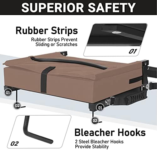 Sheenive Stadium Seats with Back Support, Portable, Lightweight, Foldable, 17.1 x 13.5 Inches, Khaki, Foam Cushion, Rubber