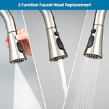 Universal Kitchen Faucet Head Replacement with 15 Adapter Kit Compatible with Kohler/Moen/Delta Faucet, 3 Function Pull Down Sink Faucet Spray Head, Brushed Nickel