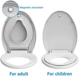 Toilet Seat, Elongated Toilet Seat with Toddler Seat Built in, Potty Training Toilet Seat Elongated Fits Both Adult and Child, with Slow Close and Magnets- Elongated