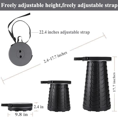 Fishboy Upgraded Collapsible Stool, 400lbs Max Weight, Lightweight But Sturdy, Portable Retractable Folding Telescoping Foldable Camping Stool for Adults Outdoor Fishing Hiking Gardening Travel BBQ