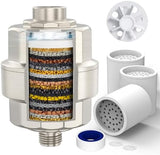 20-Stage Shower Filter-Shower Head Filter for Hard Water, with 3 Replaceable Cartridges, High Output Shower Water Filter for Removing Chlorine and fluoride, Brushed Nickel