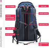 Bseash 50L Hiking Backpack, Water Resistant Lightweight Outdoor Sport Daypack Travel Bag for Camping Climbing Skiing Cycling (Navy Blue - With Shoe Compartment)