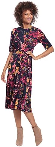 London Times Women's Side Waist Tie Fit and Flare Dress