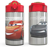 Zak Designs Disney Cars 3 - Stainless Steel Water Bottle with One Hand Operation Action Lid and Built-in Carrying Loop, Kids Water Bottle with Straw Spout is Perfect for Kids (15.5 oz, 18/8, BPA-Free)