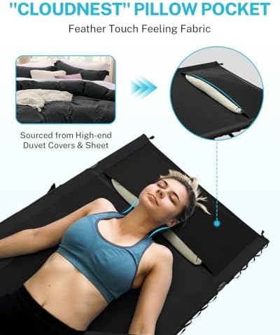 Gonex 31.5" Extra Wide Camping Cot with Premium Pillow Pocket Supports 350lbs, Portable Ultralight Folding Cot Bed for Adults Travel, Beach, Home, Sleeping (Black)