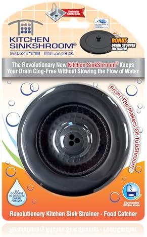 Kitchen SinkShroom Clog-Free Kitchen Sink Drain Strainer with Stopper - Sink Protector for Kitchen Sink, Stainless Steel, Matte Black