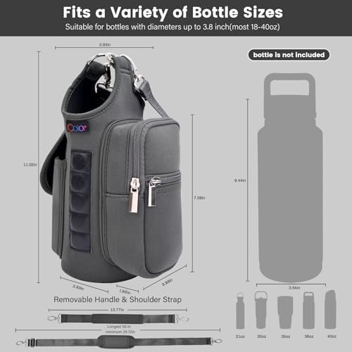 icolor Magnetic Gym Bag Water Bottle Carrier Holder with Phone Pockets & Shoulder Strap,5 Built-in Magnets Gym Bottle Pouch Sleeve,Magnetic Bag Gym Accessories Organizer for Men Women