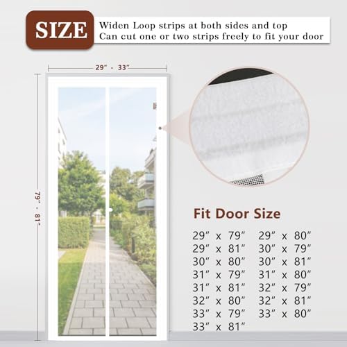Yotache Adjustable Magnetic Screen Door Fit Doors Size Width 29"-33" Height 79"-81", Reinforced Polyester Mesh with Full Frame Hook&Loop Strip, White
