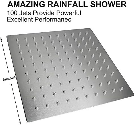 NearMoon Rain Shower Head, High Flow Stainless Steel Square Rainfall Shower, High Pressure Design, Awesome Shower Experience Even At Low Water Flow (8 Inch, Brushed Nickel)