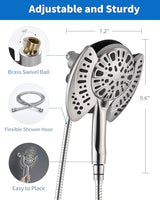 2-in-1 Shower Head With Handheld Combo: 2.5GPM Rainfall & Detachable Use Together or Alone, 9 Spray Settings Hand Held With Hose, Nickel