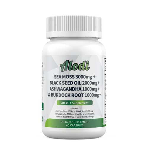 Sea Moss 3000mg Black Seed Oil 2000mg Ashwagandha 1000mg Turmeric 1000mg Bladderwrack 1000mg Burdock 1000mg & Vitamin D3 Vitamin C with ACV Manuka Elderberry Dandelion Yellow Dock Iodine Chlorophyll