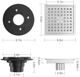 EXF 6 Inch Square Shower Drain Brushed Nickel, Stainless Steel Shower Floor Drain Kit with ABS Flange, Removable Grid Cover, Hair Strainer