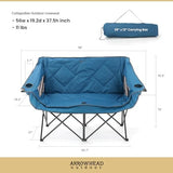 ARROWHEAD OUTDOOR Portable Folding Double Duo Camping Chair Loveseat w/ 2 Cup & Wine Glass Holder, Heavy-Duty Carrying Bag, Padded Seats & Armrests, Supports up to 650lbs, USA-Based Support
