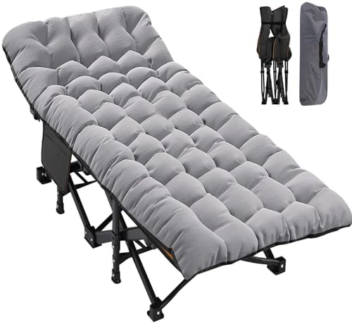 ABORON Oversized XXL Folding Camping Cot W/Mat for Adults, 78" L x 32" W x 18" H, Heavy Duty Outdoor Bed with Carry Bag,1200 D Layer Oxford Travel Camp Cots