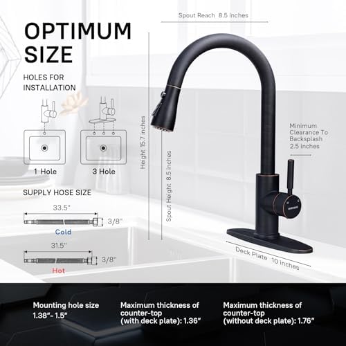 WEWE Kitchen faucets with Pull Down Sprayer, Farmhouse Kitchen Faucet Oil Rubbed Bronze Commercial Modern high arc Stainless Steel Single Handle Single Hole for Utility rv Laundry Sinks