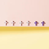 In Season Jewelry Sterling Silver Tiny CZ Cross Kids Earrings - Clear