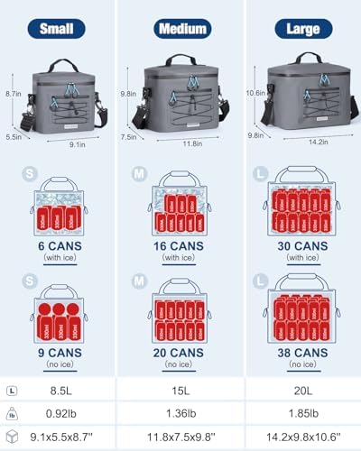 Cooler Bag, 8/16/30 Can Soft Sided Small Portable Insulated Cooling Pack, Everyday Lunch Cooler, Leakproof Ice Chest for Beach, Camping, Travel, Picnic