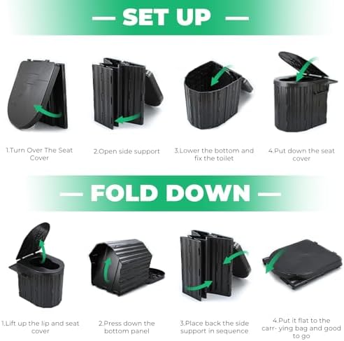 Sckee Camping Toilet, Portable Toilet for Adults, Portable Travel Floding Toilet with Lid and Paper Holder, Compact Potty for Car, Camp Toilet Portable Toilet for Camping, Hiking,Truck, RV, Beach