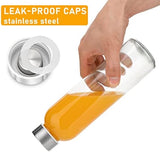 [12 Pack]18 oz Glass Water Bottles with Lids, Juice Bottles, Clear glass juice bottle for juicing, Eco-Friendly Reusable Glass Juicing Bottles with Stainless Steel Lid, BPA Free,Leak-Proof