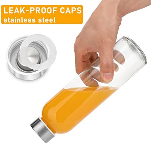 Sursip 18 oz Glass Water Bottles with Lids, Juice Bottles, Clear glass juice bottle for juicing, Eco-Friendly Reusable Glass Juicing Bottles with Stainless Steel Lid, BPA Free,Leak-Proof, Set of 6
