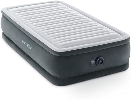Intex 67765ED Dura-Beam Deluxe Comfort-Plush Mid-Rise Air Mattress : Fiber-Tech – Twin Size – Built-in Electric Pump – 13in Bed Height – 300lb Weight Capacity