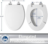 Mayfair Bennett Toilet Seat with Chrome Hinges, Slow Close Wood Seat, Secure Metal Hinges, Easy Install, Made in USA, Elongated, White