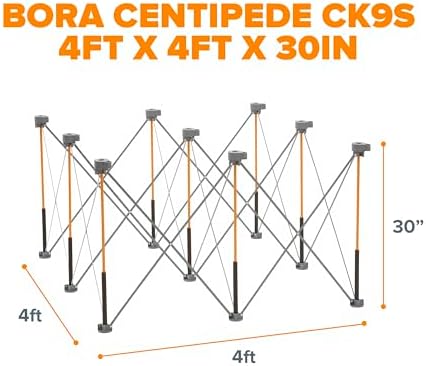 Bora Centipede 30in Folding Work Table Set - No Assembly 9-Strut Collapsible Table 3500lb Weight Limit - 4x4ft Mobile Work Station with Storage Bag, Foldable Work Bench Table - CK9S, Orange/Black