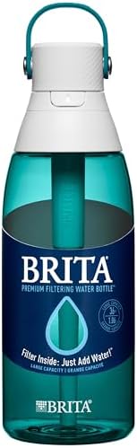 Brita Hard-Sided Plastic Premium Filtering Water Bottle, BPA-Free, Reusable, Replaces 300 Plastic Water Bottles, Filter Lasts 2 Months or 40 Gallons, Includes 1 Filter, Sea Glass - 36 oz.