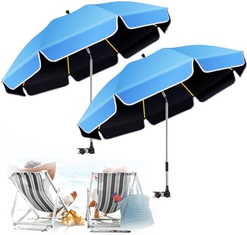 Umbrella 360°Adjustable Protection Stroller, 2 PACK 48.8" beach chair umbrella with clamp, high UV protection. 3 Adjustable areas 180°+360° for fishing, golf, beach, camping (chair not included)
