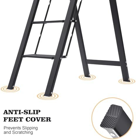 KINGRACK Aluminium 4 Step Ladder, Lightweight Step Stool with Non-Slip Pedals, Handrail, Foldable Step Ladder for Kitchen, Garage, Home, Space Saving, Sturdy and Portable, Black