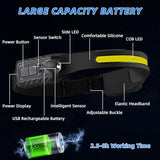 Rechargeable Headlamp with 2 Spotlights, 3Pack LED Headlamp, 230° Wide Beam Head Lamp, Motion Sensor Headlight, 5Mode Head Lights for Forehead Waterproof, Headlamps for Adults Hard Hat Running Camping