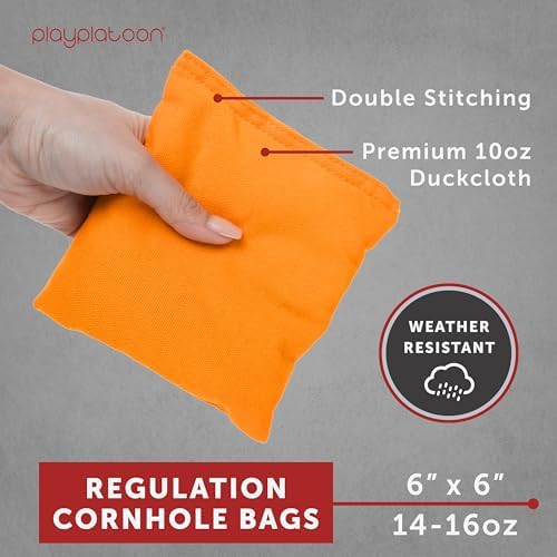 Play Platoon Cornhole Bags Weather Resistant- Set of 8 Regulation Bean Bags for Tossing- Official Professional Size & Weight Corn Hole Bags Two Color All Weather Cornhole Beans Bag Set with Tote Bag