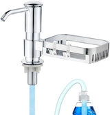 Soap Dispenser for Kitchen Sink with Sponge Holder, Built in Soap Dispenser Pump, Under Counter ABS Pump Head with 38" Extension Tube Kit, Good Suction Power, Chrome