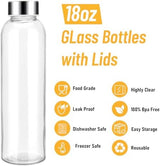 [12 Pack]18 oz Glass Water Bottles with Lids, Juice Bottles, Clear glass juice bottle for juicing, Eco-Friendly Reusable Glass Juicing Bottles with Stainless Steel Lid, BPA Free,Leak-Proof