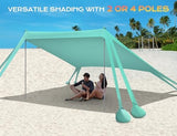 Beach Tent, Beach Canopy UPF50+ UV Protection, 10x10ft Beach Shade Sun Shelter with 8 Sandbags, Sand Shovels, Ground Pegs, Stability Poles for Camping, Fishing, Picnics, Backyard Fun, Light Green