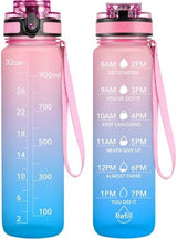 OLDLEY Water Bottle, 32oz Motivational Sports Water Bottle with Time Marker - Times to Drink - Tritan, BPA Free, Wide Mouth Leakproof, Balloon (1 Bottle)