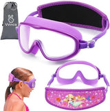 Vvinca Kids Swim Goggles for Age 2-8, Toddler-Goggles with Fabric Strap No Leak Pain-Free, Anti-Fog Goggles for Girls Boys