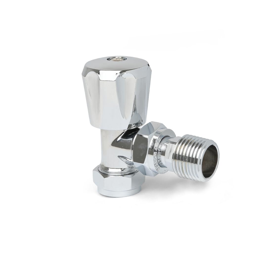 Chrome Angled Thermostatic Radiator Valves TRV Modern Radiator Valves 15mm x 1/2" (Set of 2) for Heated Towel Rails & Central Heating Radiators Radiator Valve Set