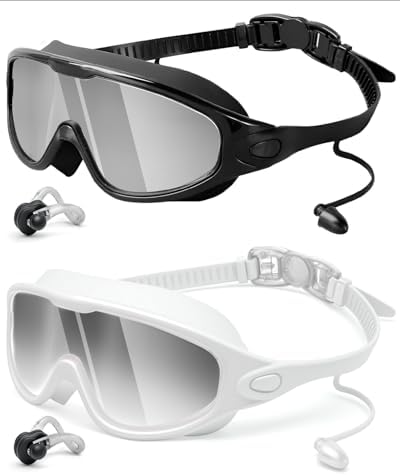 Rantizon Swim Goggles 2 Pack, Wide View Anti Fog&UV Swimming Goggles for Audlt, No Leaking Pool Accessories for Men Women Kid