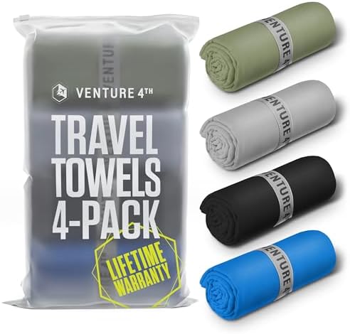 VENTURE 4TH - 4pcs Quick Dry Towels. Microfiber Travel Towels Ideal for Camping, Hiking, Backpacking, Gym. Lightweight & Fast Drying Travel Towels for Body. Compact & Easy to Pack - 4 Pack Extra Large