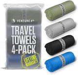 VENTURE 4TH - 4pcs Quick Dry Towels. Microfiber Travel Towels Ideal for Camping, Hiking, Backpacking, Gym. Lightweight & Fast Drying Travel Towels for Body. Compact & Easy to Pack - 4 Pack Extra Large