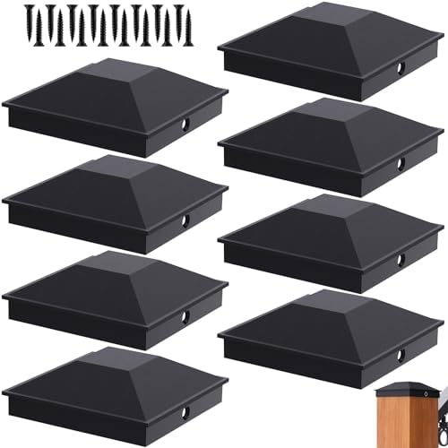 Goovilla 6x6 Post Caps Black(Actual 5.5" x 5.5"), 8 Pack Fence Post Caps with 16 Screws and Easy Installation, Sturdy Waterproof Plastic Deck Post Caps with Frosted Finishing Touch, Protect Wood Post