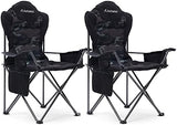 Camping Chairs, Outdoor Folding Chairs 2 Pack for Heavy People, Folding Chairs for Outside, Camp Chairs with Cup Holder & Cooler Bag, Supports up to 300lbs (2 Pcs, Camo)