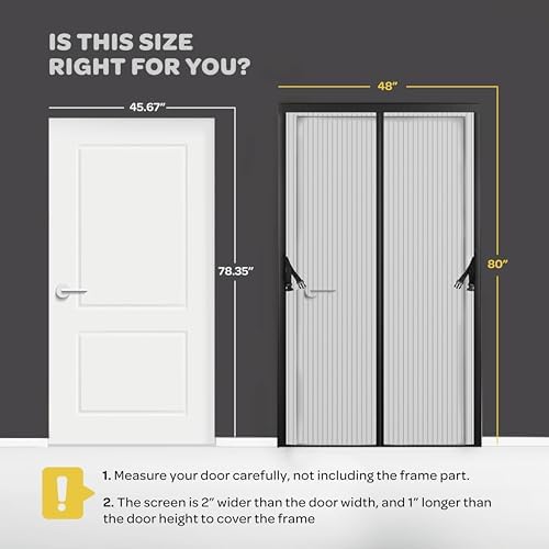 Hands-Free Magnetic Screen Door, Heavy Duty, Self Sealing Screen Door Mesh Protector, Pet and Kid-Friendly, Stay-Open Buckle, Keeps Bugs Out While Letting Nature in, Fits Door Size (48" x 80")