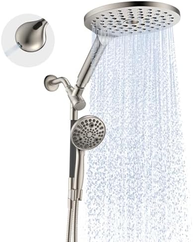Dual Handheld Shower Head Combo, 2-in-1 Rain Shower Heads System 8 Inch Rainfall Shower Head and 10 Modes High Pressure Hand Held Showerhead with Built-in Power Wash