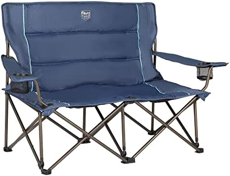 Timber Ridge 2 Person Folding Loveseat Comfortable Double Foldable Camping Chair Folding Lawn Chairs for Outside, Blue