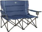 Timber Ridge 2 Person Folding Loveseat Comfortable Double Foldable Camping Chair Folding Lawn Chairs for Outside, Blue