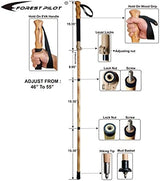 Trekking Poles- 1-pc Pack - Adjustable Hiking or Walking Stick –Strong, Natural Beech Wood - Quick Adjust Flip-Lock - Beech Wood Grip, Leather Strap